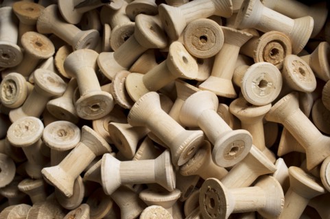 Bobbins for cotton reels awaiting waxing, Stott Park Bobbin Mill, Cumbria, c2014