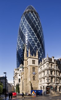 Church of St Andrew Undershaft and the Gherkin, City of London, 2012