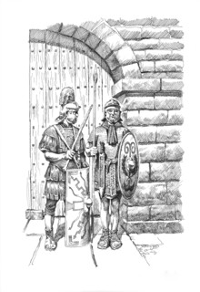 Roman soldiers on sentry duty on Hadrian's Wall, c1985-c2000