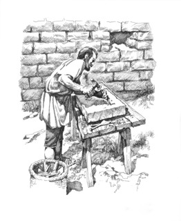 Roman stonemason inscribing a tablet, Hadrian's Wall, 2nd century (c1985-c2000)