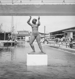Sculpture by Karin Jonzen of a female nude, Festival of Britain, South Bank, London, 1951
