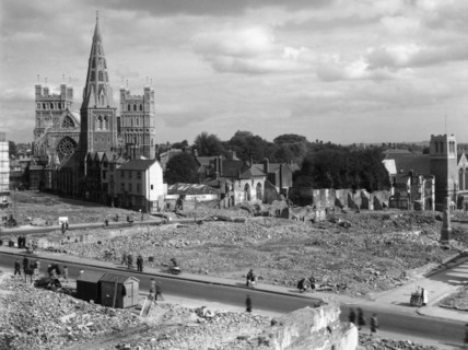 Bomb damage around Exeter Cathedral, Devon, c1942