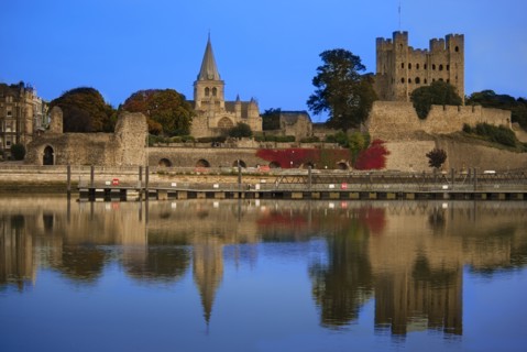 Rochester Cathedral and Castle from across the River Medway, Kent, 2010