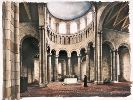 Interior of Battle Abbey church, Sussex, in the 12th century (c1980-c2008)
