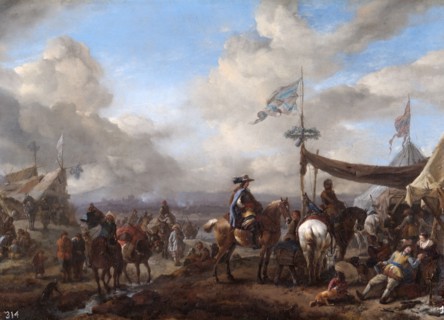 'Camp Scene with Bugler and Farrier's Booth', 17th century. Creator: Philip Wouverman.
