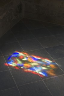 Patterns of colour and light from a stained glass window, Dover Castle, Kent, c2009