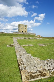 Keep and foundations of the ruined Great Hall, Scarborough Castle, North Yorkshire, 2011