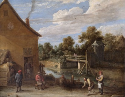 Peasants Playing Bowls in front of an Inn by a River', 17th century