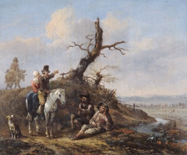 Landscape with Travellers Resting and Couple on Horseback', 17th century