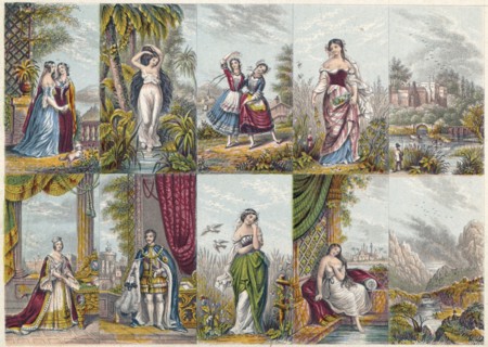 Series of views and figures, including a portrait of Queen Victoria and Prince Albert, 1851