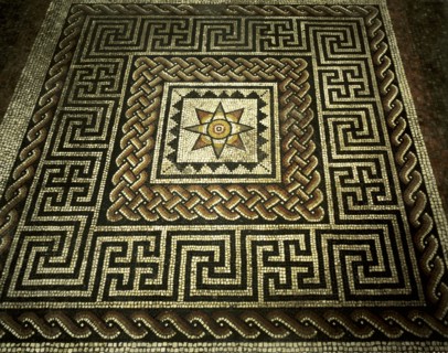 Mosaic floor with central star decoration, Aldborough Roman Town, North Yorkshire, c1980-c2017