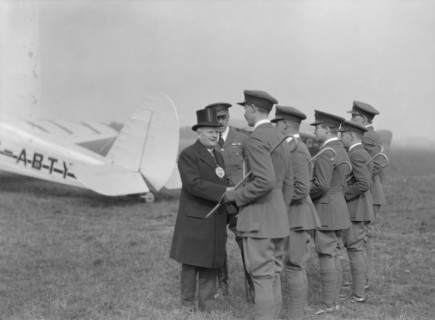 Visiting dignitary meeting airmen at Heston Aerodrome, Hounslow, London, c1933-c1935