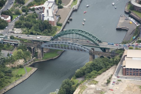 Monkwearmouth Railway Bridge and Wearmouth Bridge, Sunderland, Tyne and Wear, 2017