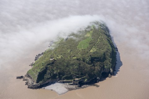 Low cloud over the island of Steep Holm, North Somerset, 2018