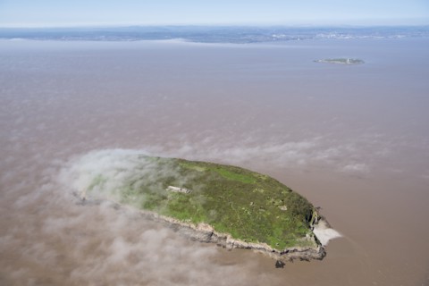 Low cloud over the island of Steep Holm, North Somerset, 2018