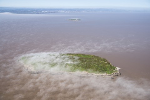 Low cloud over the island of Steep Holm, North Somerset, 2018