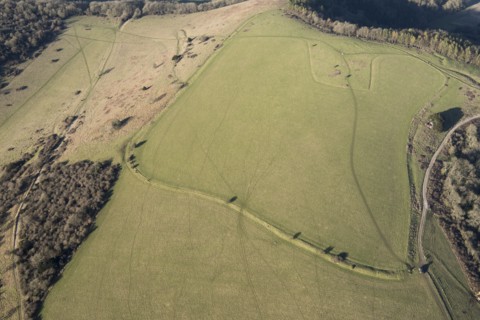 Late Bronze Age hilltop enclosure earthwork on Beacon Hill, near East Harting, West Sussex, 2018