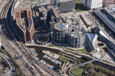Gasholders Nos 10, 11 and 12 ('Siamese Triplets'), Kings Cross, London, 2018