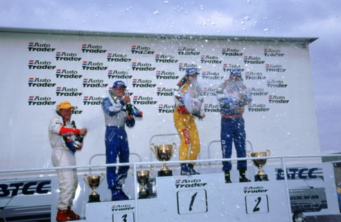 Alain Menu.British touring car driver celebrates victory. Artist: Unknown.