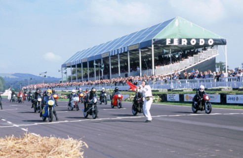 Goodwood revival meeting. Motorcycle race starting grid. Artist: Unknown.