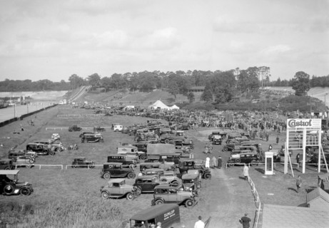 Car park at Brooklands motor racing circuit. Artist: Bill Brunell.