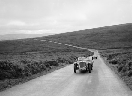 MG TAs of HK Crawford and JES Jones competing at the MCC Torquay Rally, July 1937. Artist: Bill Brunell.