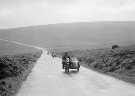 490 cc AJW and sidecar of GH Bull, winner of a premier award, MCC Torquay Rally, July 1937. Artist: Bill Brunell.