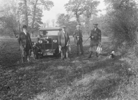 Shooting party with a 1928 Talbot 14/45. Artist: Bill Brunell.