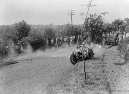 Riley 9 Brooklands, Bugatti Owners Club Hill Climb, Chalfont St Peter, Buckinghamshire, 1935. Artist: Bill Brunell.