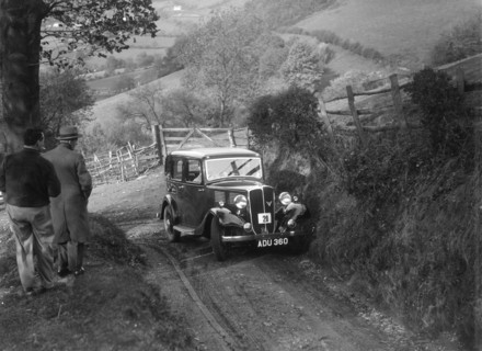 1934 Standard Ten taking part in a Standard Car Owners Club trial. Artist: Bill Brunell.