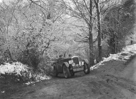 1930 Wolseley Hornet McEvoy Special taking part in a motoring trial, late 1930s. Artist: Bill Brunell.