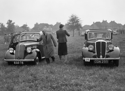 Standard Flying Ten and Standard Ten at the Standard Car Owners Club Gymkhana, 8 May 1938. Artist: Bill Brunell.