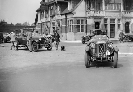 Cars at the North West London Motor Club Trial, Osterley Park Hotel, Isleworth, 1 June 1929. Artist: Bill Brunell.
