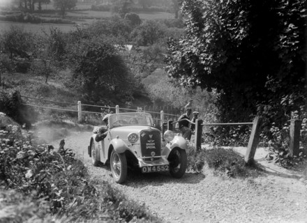 1934 Singer Le Mans taking part in a West Hants Light Car Club Trial, Ibberton Hill, Dorset, 1930s. Artist: Bill Brunell.