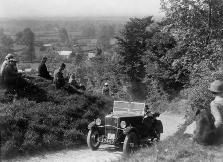 1933 Morris Minor open 2-seater taking part in a West Hants Light Car Club Trial, 1930s. Artist: Bill Brunell.