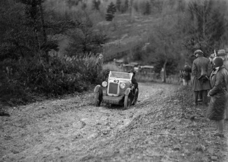 Austin 7 Boyd Carpenter 2-seater sports of GBL Willis taking part in the Inter-Varsity Trial, 1930. Artist: Bill Brunell.