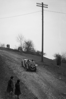 Miss EV Watson's MG J3 climbing Nailsworth Ladder, Sunbac Colmore Trial, Gloucestershire, 1934. Artist: Bill Brunell.