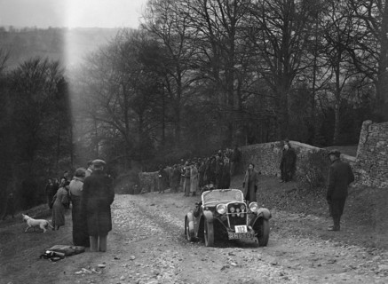 Singer of WDV Norman climbing Nailsworth Ladder, Sunbac Colmore Trial, Gloucestershire, 1934. Artist: Bill Brunell.