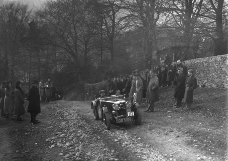 MG J2 of WH Haden climbing Nailsworth Ladder, Sunbac Colmore Trial, Gloucestershire, 1934. Artist: Bill Brunell.