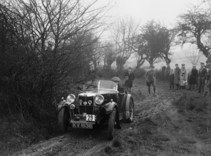 MG M type of AJ Milburn at the Sunbac Colmore Trial, near Winchcombe, Gloucestershire, 1934. Artist: Bill Brunell.