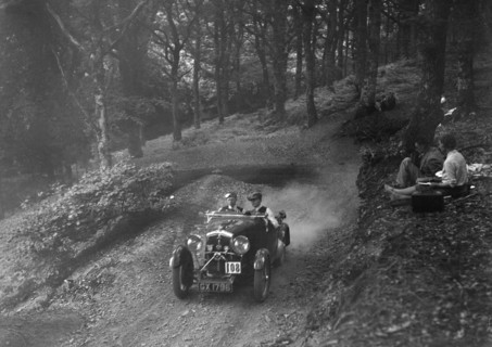 Wolseley Hornet of WAV Davis, B&HMC Brighton-Beer Trial, Fingle Bridge Hill, Devon, 1934. Artist: Bill Brunell.