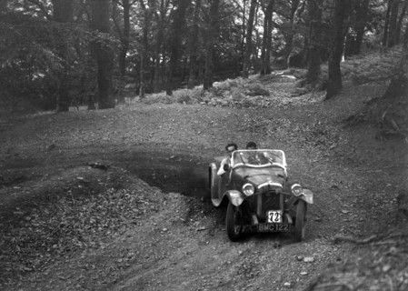 Austin 7 with Arrow body, B&HMC Brighton-Beer Trial, Fingle Bridge Hill, Devon, 1934. Artist: Bill Brunell.