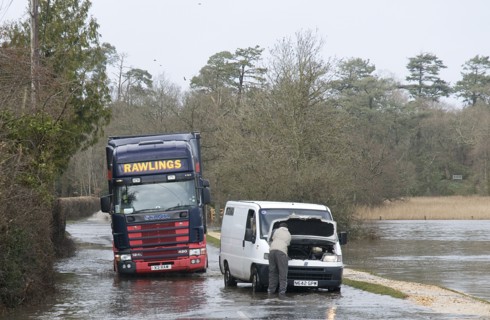 Van stranded in floods at Beaulieu 2008. Artist: Unknown.