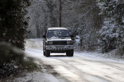 1997 Mitsubishi Shogun on icy road Artist: Unknown.