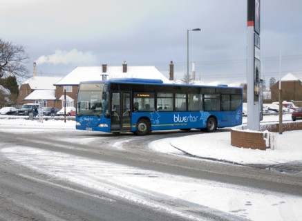 Solent Blue line Bus in snowy weather conditions