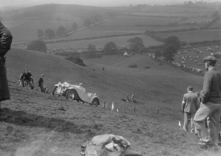 Singer 2-seater sports competing in the MG Car Club Rushmere Hillclimb, Shropshire, 1935. Artist: Bill Brunell.