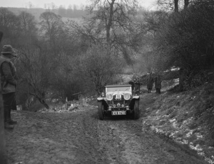 Alvis Silver Eagle of EW Bass competing in the Sunbac Colmore Trial, Gloucestershire, 1933. Artist: Bill Brunell.