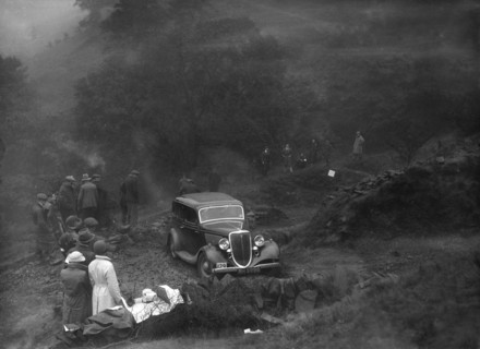 Ford V8 saloon of TC Wise competing in the MCC Sporting Trial, 1935. Artist: Bill Brunell.