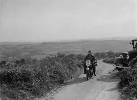 505 cc AJS of J Harper competing in the MCC Torquay Rally, 1938. Artist: Bill Brunell.