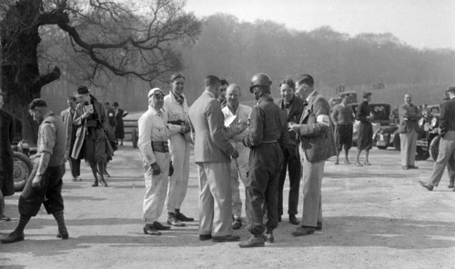 Motor racing meeting at Donington Park, Leicestershire, late 1930s. Artist: Bill Brunell.
